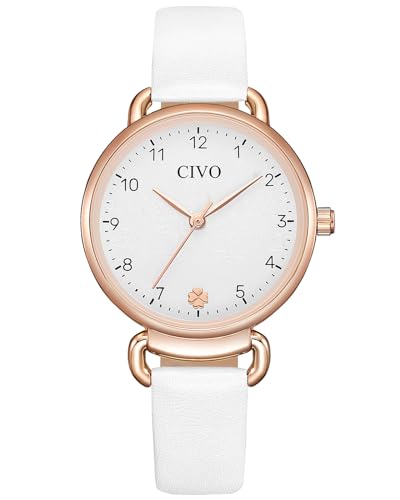 CIVO Damenuhr Lederarmband Armbanduhr Damen: Weiß Uhren Damen Analog - Elegant Geschenke für Frauen Mode von CIVO