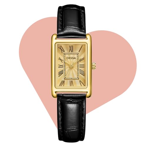 CIVO Damenuhr Lederarmband Klein Armbanduhr: Schwarz Rechteckige Uhren Damen Analog Quarz - Gold Ziffernblatt Frauen Uhr Vintage Klassische von CIVO