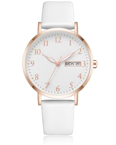 CIVO Damenuhr Lederarmband Armbanduhr Elegant: Weiß Uhren Damen Analog Quarz Datum Frauenuhr Minimalistisch Mode Kleid Geschenke für Damen von CIVO