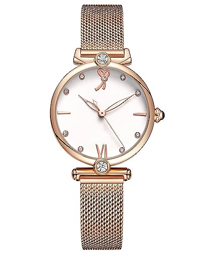 CIVO Uhr Damen Minimalistic Analog Damenuhr Elegant Wasserdicht Roségold Edelstahl Mesh Armbanduhr Damen Runden Lässig Dünn Diamant Quarzuhr Geschenke für Frauen von CIVO