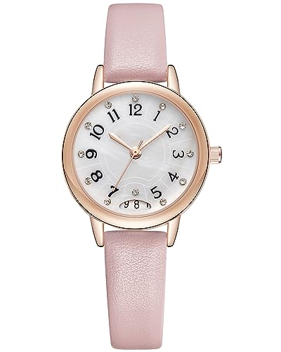 CIVO Uhr Damen mit Kalendar Damenuhr Rosa Lederarmband Elegant Wasserdicht Perlmutt Zifferblatt Analog Armbanduhr Damen Roségold Gehäuse Quarzuhr Geschenke Frauen von CIVO