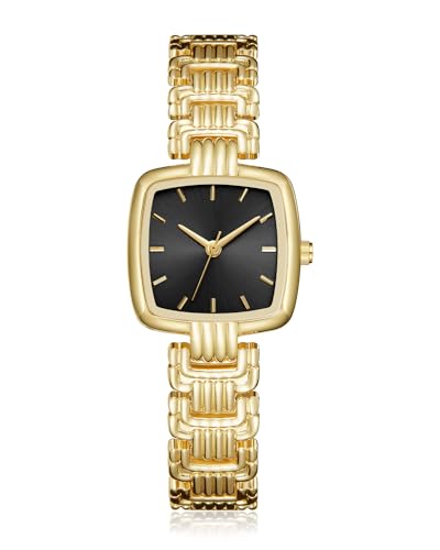 CIVO Damenuhr Quadratisch Edelstahl-Gold Armbanduhr-Damen - Einfache Wasserdicht Eckig Analog Quarz Uhr Schwarz, Elegant Geschenke für Frauen von CIVO