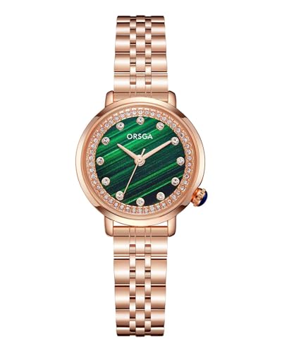 CIVO Damenuhr Roségold Edelstahl Armbanduhr-Frauen - Minimalistisch Analog Quarz Uhr Grün Zifferblatt Kleid Damen Uhren Strass, Klassische Elegante Geschenke für Frauen von CIVO