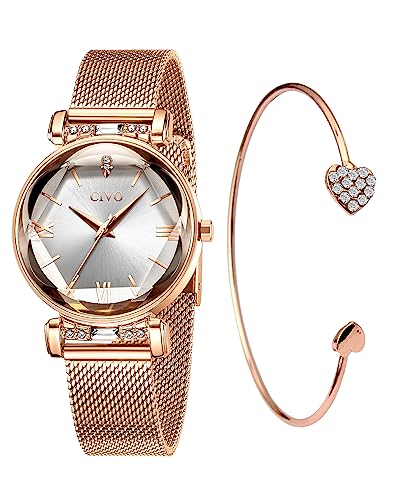 CIVO Damenuhr Rosegold Armreif Wasserdicht Mode Kleid Elegant Beiläufig Designer Quarzuhr von CIVO