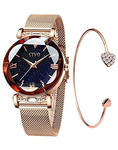 CIVO Damenuhr Rosegold Minimalistisch Armreif Wasserdicht Mode Kleid Elegant Beiläufig Designer Quarzuhr von CIVO