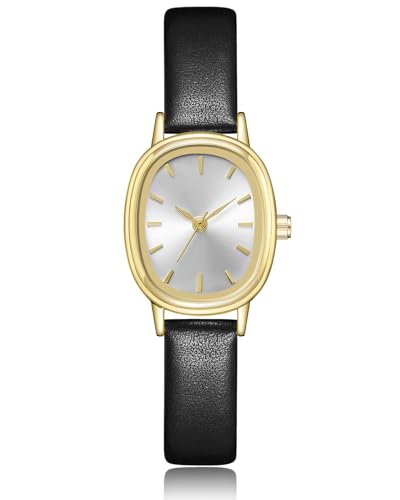 CIVO Damenuhr Schwarz Lederarmband Armbanduhr Damen: Klein Wasserticht Analog Frauen Uhren Schmal Elegant Quarz Goldenes Oval Gehäuse Uhr Damen von CIVO