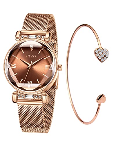 CIVO Damenuhr Set Minimalistisch Armreif Wasserdicht Edelstahl Mode Kleid Elegant Beiläufig Designer Braun CIVO Damenuhr Set Minimalistisch Armreif Wasserdicht Edelstahl Mode Kleid Elegant Beiläufig Designer Braun von CIVO