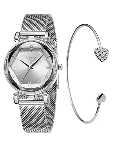 CIVO Damenuhr Silber Armreif Wasserdicht Armbanduhr Damen Edelstahl Mode Kleid Elegant Beiläufig Designer Quarzuhr von CIVO