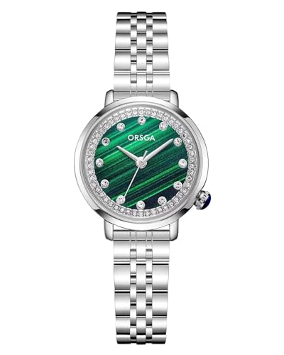 CIVO Damenuhr Silber Edelstahl Armbanduhr Frauen Minimalistisch Analog Quarz Uhr Grün Zifferblatt Kleid Damen Uhren Strass, Klassische Elegante Geschenke für Frauen von CIVO