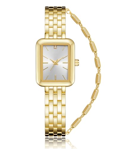 CIVO Damenuhr-und-Armband Rechteckig Edelstahl-Gold Armbanduhr-Damen - Designer Klassische Wasserdicht Analog Quarz Uhr Damen Elegant Einfache, Mode Geschenke für Frauen von CIVO