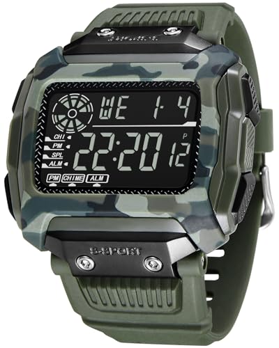 CIVO Digital Uhr Militär Digitaluhr Herren: Männer Wasserdicht Sport Outdoor Grün Silikon Armband Stoppuhr mit LED von CIVO