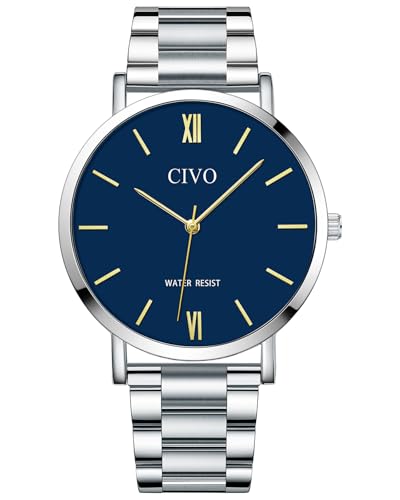 CIVO Edelstahl Analog Uhren für Männer: Mode Minimalismus Design Armbanduhr Herren - Silber Quarz Wasserdicht Herrenuhr von CIVO