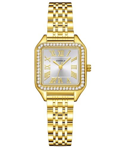 CIVO Gold Damen Uhr Eckig: Kleines Gehäuse Armbanduhr Damen Edelstahl - Vintage Damenuhr Rechteckig Wasserdicht Analog von CIVO