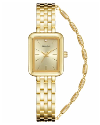 CIVO Gold Damenuhr Edelstahl Armbanduhr: Rechteckige Frauen Uhr Analog Quarz - Klein Armbanduhr Damen Vintage Klassische von CIVO