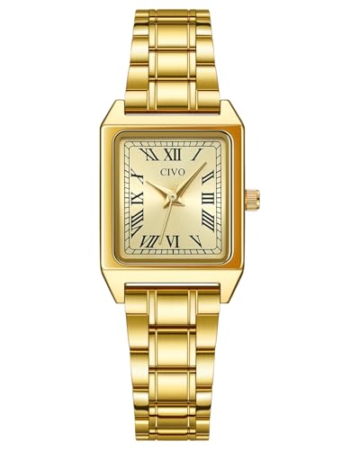 CIVO Gold Damenuhr Vintage Armbanduhr: Rechteckige Uhren Damen Analog Quarz - Klein Klassische Frauen Uhr Geschenk von CIVO