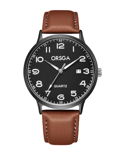 CIVO Herren Uhr Analog Armbanduhr: Groß Zahlen Quarzuhren - Braun Schwarze Wasserdicht Herren Uhren mit Lederarmband von CIVO