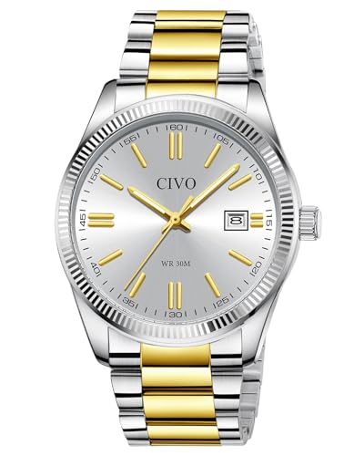 CIVO Herren Uhr Edelstahl Armbanduhr: Einfach Business Wasserdicht Uhren für Männer Gold - Analog Quarz Herrenuhr mit Leuchtend Datum von CIVO