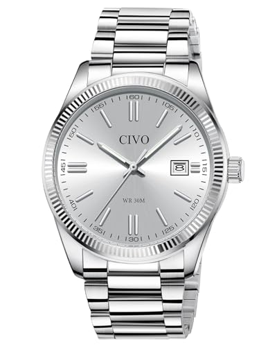 CIVO Herren Uhr Edelstahl Armbanduhr: Einfach Business Wasserdicht Uhren für Männer Silber - Analog Quarz Herrenuhr mit Leuchtend Datum von CIVO