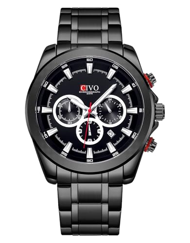 CIVO Herren Uhren Schwarz Analog: Quarz Chronograph Groß Ziffernblatt Armbanduhr - Edelstahl Wasserdicht Leuchtende Klassische Business Geschenke für Männer von CIVO