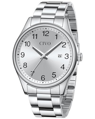 CIVO Herren Uhren Edelstahl Analog: Einfach Groß Ziffernblatt Armbanduhr Herren - Wasserdicht Klassische Silber Quarzuhr Geschenke für Männer von CIVO