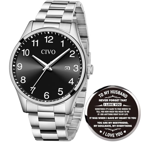 CIVO Herren Uhren Klassische Wasserdicht: Edelstahl Herrenuhr Analog Quarz - Silber Business Einfach Geschenke für Ihren Ehemann Verlobten Freund oder Vater von CIVO