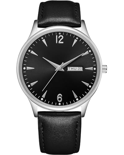 CIVO Herren Uhren Lederarmband Armbanduhr: Analog Wasserdicht Minimalistisch Datum und Tag Runden Herrenuhr Silber Gehäuse Quarz Männer Uhr von CIVO