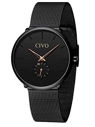 CIVO Herren Uhren Ultra Dünne Schwarze Herren Uhr Minimalist Wasserdicht mit Edelstahl Mesh Herren Armbanduhren Kleiden Sie Klassisches Geschäft Herrenuhr Quarz von CIVO