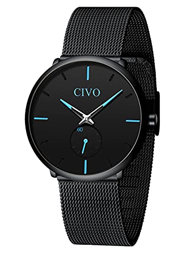 CIVO Herren Uhren Ultra Dünne Schwarze Herren Uhr Minimalist Wasserdicht mit Edelstahl Mesh Herren Armbanduhren Kleiden Sie Klassisches Geschäft Herrenuhr Quarz von CIVO