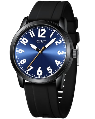 CIVO Herren Uhren Schwarz Gummiband: Leicht Lesbare Armbanduhr mit Groß - Analog Quarz Herrenuhren von CIVO