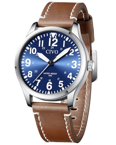 CIVO Herren Uhren Wasserdicht Armbanduhr: Analog Quarz Große Zahlen Leuchtend - Militär Braun Sport Outdoor Leicht zu Lesen Geschenk von CIVO