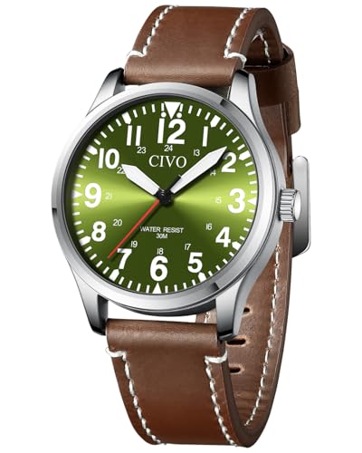 CIVO Herren Uhren Wasserdicht Armbanduhr: Analog Quarz Große Zahlen Leuchtend - Militär Sport Outdoor Leicht zu Lesen Braun Geschenk von CIVO