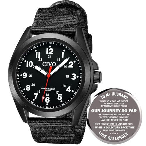 CIVO Herren Uhren für Ehemann Militär: Schwarz Analog Quarz Herrenuhr Militärzeit Wasserdicht - Personalisierte Herrenuhr Geschenk zum Geburtstag Jahrestag Valentinstag von CIVO