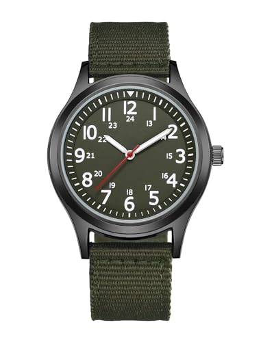 CIVO Herrenuhr 40mm Militär Armbanduhr Herren Wasserdicht Leuchtend 12/24 Stunden Sport Uhren für Männer Einfache Analog Army Grün Nylon Alltagsuhr, Geschenke für Männer von CIVO