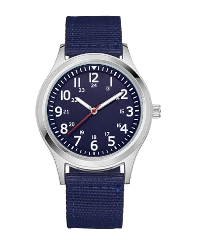 CIVO Herrenuhr 40mm Militär Armbanduhr Herren Wasserdicht Leuchtend 12/24 Stunden Sport Uhren für Männer Einfache Analog Blau Nylon Alltagsuhr, Geschenke für Männer von CIVO