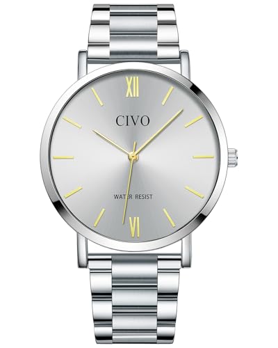 CIVO Herrenuhr Edelstahl Silber Armbanduhr: Wasserdicht Analog Quarz Klassische Uhren Herren von CIVO
