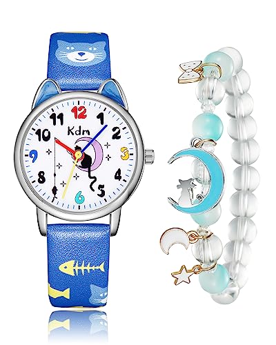 CIVO Kinder Armbanduhr Jungen Blau Lederarmband Analog Uhr Kinder Mädchen Blau Quarz Wasserdicht Kinderuhr Mädchen Lernuhr Zeit Lehrer von CIVO