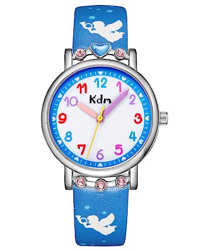 CIVO Kinder Armbanduhr Mädchen Jungen Lernuhr - Kinderuhr Leder Blau Analog Quarz Mädchenuhr Zeit Lehrer Wasserdicht, Geschenke für Kinder 3-12 Jahre von CIVO