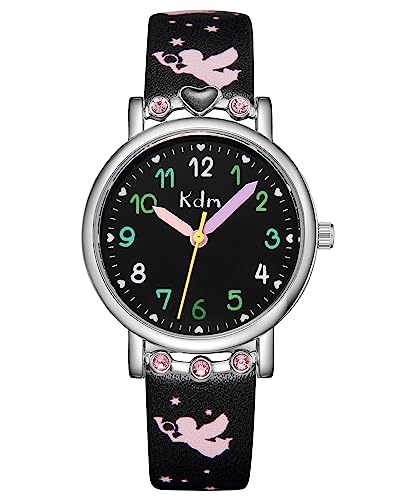 CIVO Kinder Armbanduhr Mädchen Jungen Lernuhr - Kinderuhr Leder Schwarz Analog Quarz Mädchenuhr Zeit Lehrer Wasserdicht, Geschenke für Kinder 3-12 Jahre von CIVO