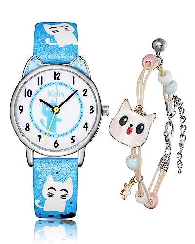 CIVO Kinder Blau Armbanduhr Mädchen, Kinderuhr Blau Mädchen Jungen Lernuhr Quarz Analog Leder Wasserdicht Mädchen Uhr Zeit Lehrer von CIVO