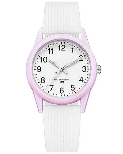 CIVO Kinderuhr Analog Armbanduhr Kinder Mädchen Junge Wasserdicht Leuchtend Weiß Silikon Armband Uhr Kinder Leicht zu Lesen 5ATM Quarz Kinderuhren, Mädchen Geschenke 4-12 Jahre von CIVO