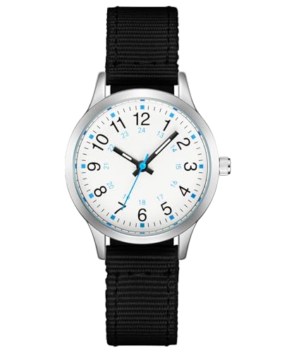 CIVO Kinderuhr Junge Mädchen Armbanduhr: Schwarz Nylon Kinder Uhr Analog - Lernuhr Kinder Leicht zu Lesen Leuchtend Quarzuhr Geschenke 7-14 Jahre von CIVO