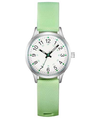 CIVO Kinderuhr Mädchen Junge Armbanduhr: Grün Silikon Kinder Uhr Analog - Lernuhr Kinder Leicht zu Lesen Leuchtend Quarzuhr Geschenke 7-14 Jahre von CIVO