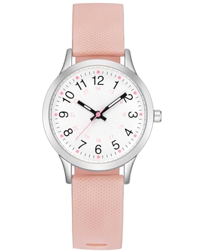 CIVO Kinderuhr-Mädchen Rosa-Silikon Armband-Einfach Analog Uhr - Kinder Junge Wasserdicht Runden Lernuhr Outdoor Sport Leuchtend Quarzuhr Mädchen Geschenke 7-14 Jahre von CIVO