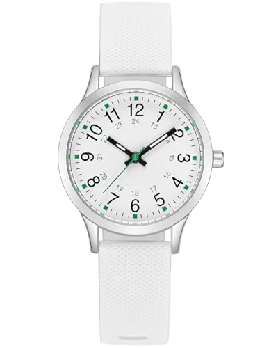 CIVO Kinderuhr-Mädchen Weiß-Silikon Armband-Einfach Analog Uhr - Kinder Junge Wasserdicht Runden Lernuhr Outdoor Sport Leuchtend Quarzuhr Mädchen Geschenke 7-14 Jahre von CIVO