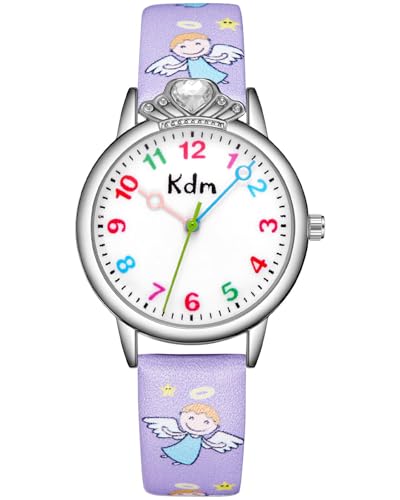 CIVO Lernuhr Kinder Armbanduhr Mädchen: Analoge Kinderuhr ab 5 Jahre - Wasserdicht Uhr Kinder Mädchen Lila Engel von CIVO