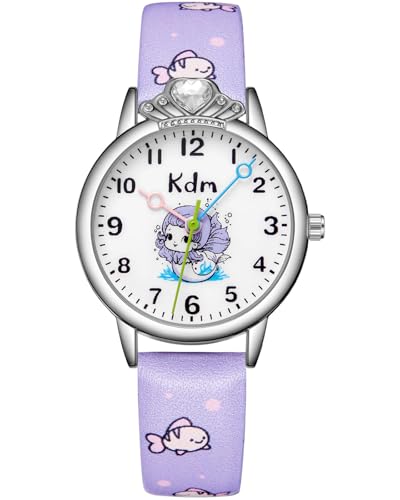 CIVO Lernuhr Kinder Armbanduhr Mädchen: Analoge Kinderuhr ab 5 Jahre - Wasserdicht Uhr Kinder Mädchen Lila Meerjungfrau von CIVO