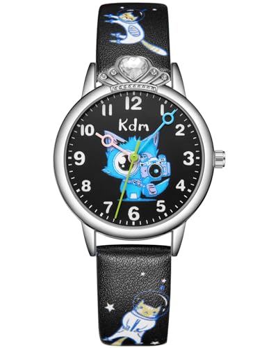 CIVO Lernuhr Kinder Armbanduhr Mädchen: Analoge Kinderuhr ab 5 Jahre - Wasserdicht Uhr Kinder Mädchen Schwarz Katze von CIVO