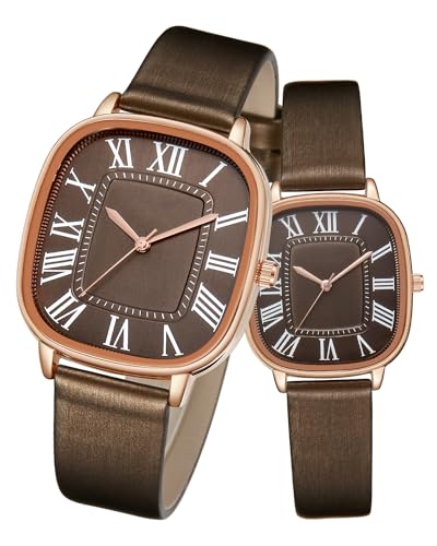 CIVO Paaruhr Braun Elegante Leder Armbanduhr Herren Damen Quarz Analog Wasserdicht Minimalistische Pärchen Geschenk für Herren Damen von CIVO