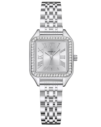 CIVO Silber Damen Uhr Eckig: Kleines Gehäuse Armbanduhr Damen Edelstahl - Vintage Damenuhr Rechteckig Analog Wasserdicht von CIVO