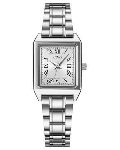 CIVO Silber Damenuhr Vintage Armbanduhr: Rechteckige Uhren Damen Analog Quarz - Klein Klassische Frauen Uhr Geschenk von CIVO